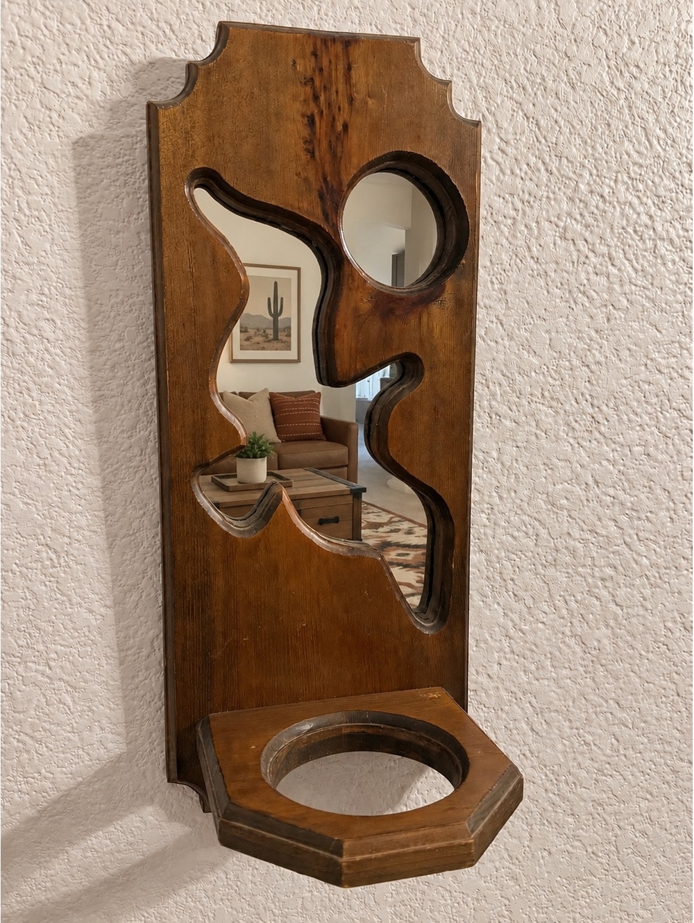 Vintage Legacy Handmade Woodcraft Mirrored Wall Decor Vase Holder Southwestern